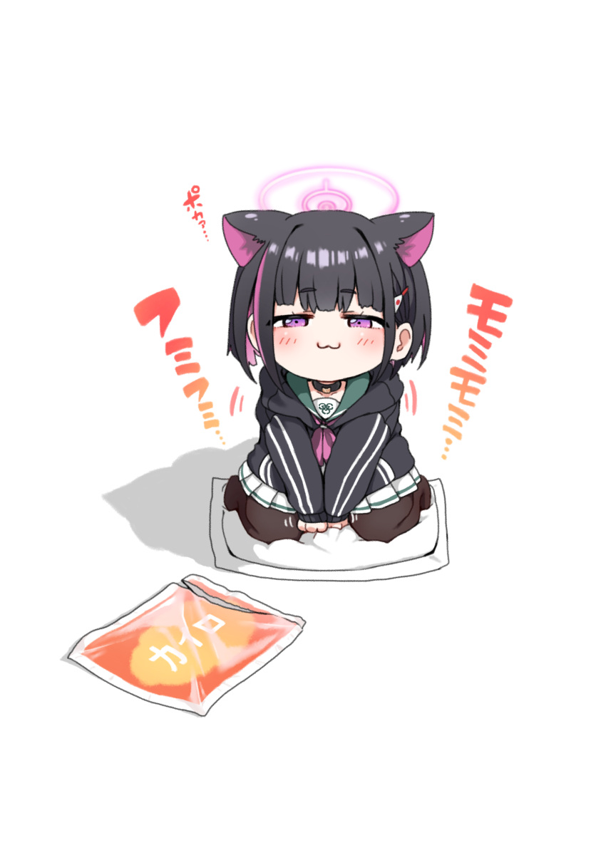 1girl, :3, absurdres, animal_ears, black_hair, black_jacket, blue_archive, blush_stickers