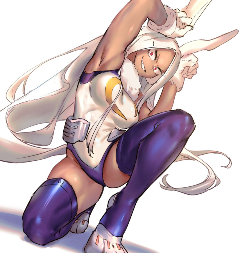 akiyama_youkou, animal_ears, boku_no_hero_academia, dark-skinned_female, dark_skin, highres, leotard, mirko