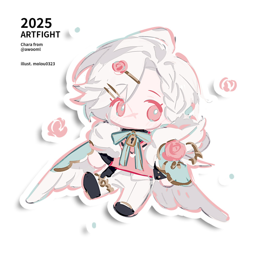 1girl, art_fight_attack, black_shoes, blue_bow, blue_bowtie, bow, bowtie, chibi