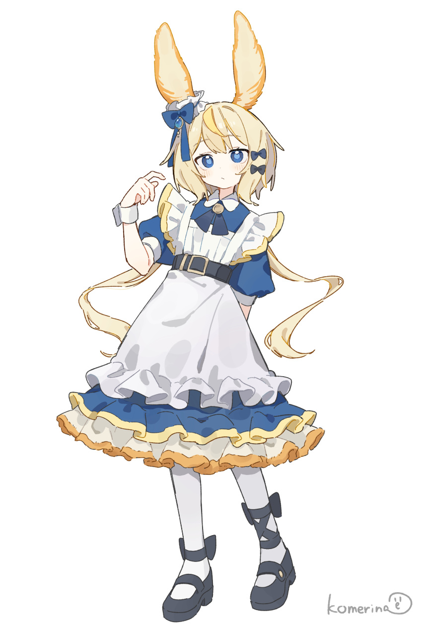 1girl, absurdres, animal_ears, apron, belt, black_belt, black_bow, black_shoes