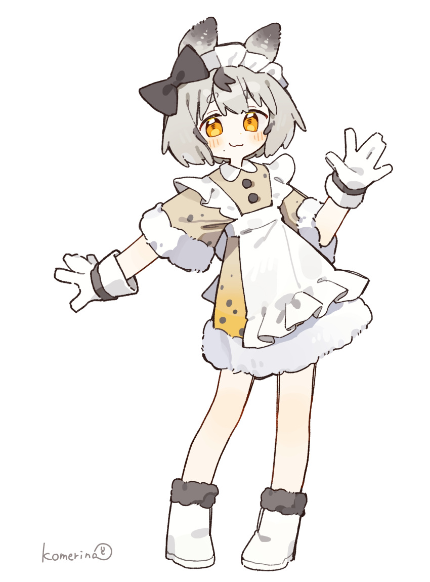 1girl, 1other, :3, absurdres, animal, animal_ears, ankle_boots, apron