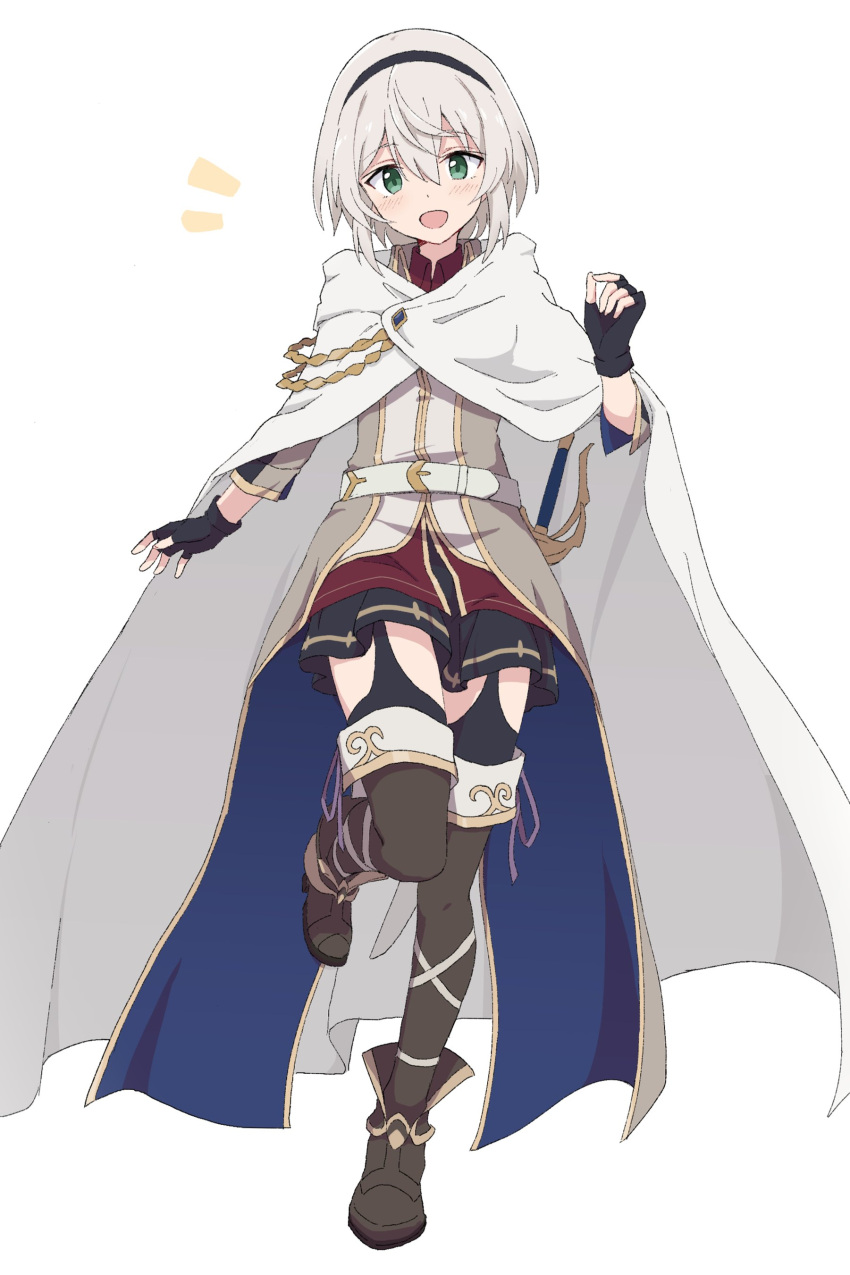1girl, :d, absurdres, amnesia_(majo_no_tabitabi), belt, black_gloves, black_hairband, black_skirt