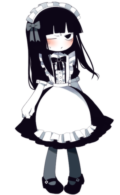 bad_id, black_hair, blush, bow, hair_bow, long_hair, maid, maid_headdress