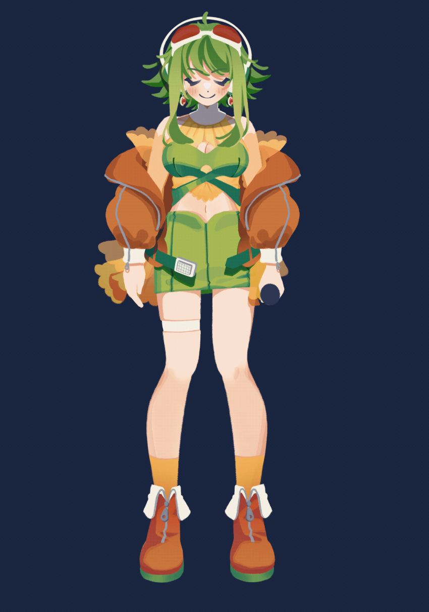 1girl, animated, animated_gif, blue_background, commentary, english_commentary, goggles, green_eyes