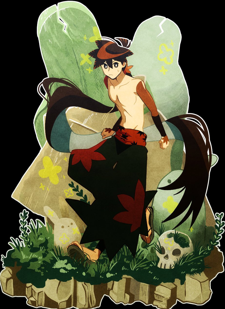 1boy, black_eyes, black_hair, black_hakama, commentary_request, detached_sleeves, faux_figurine, full_body