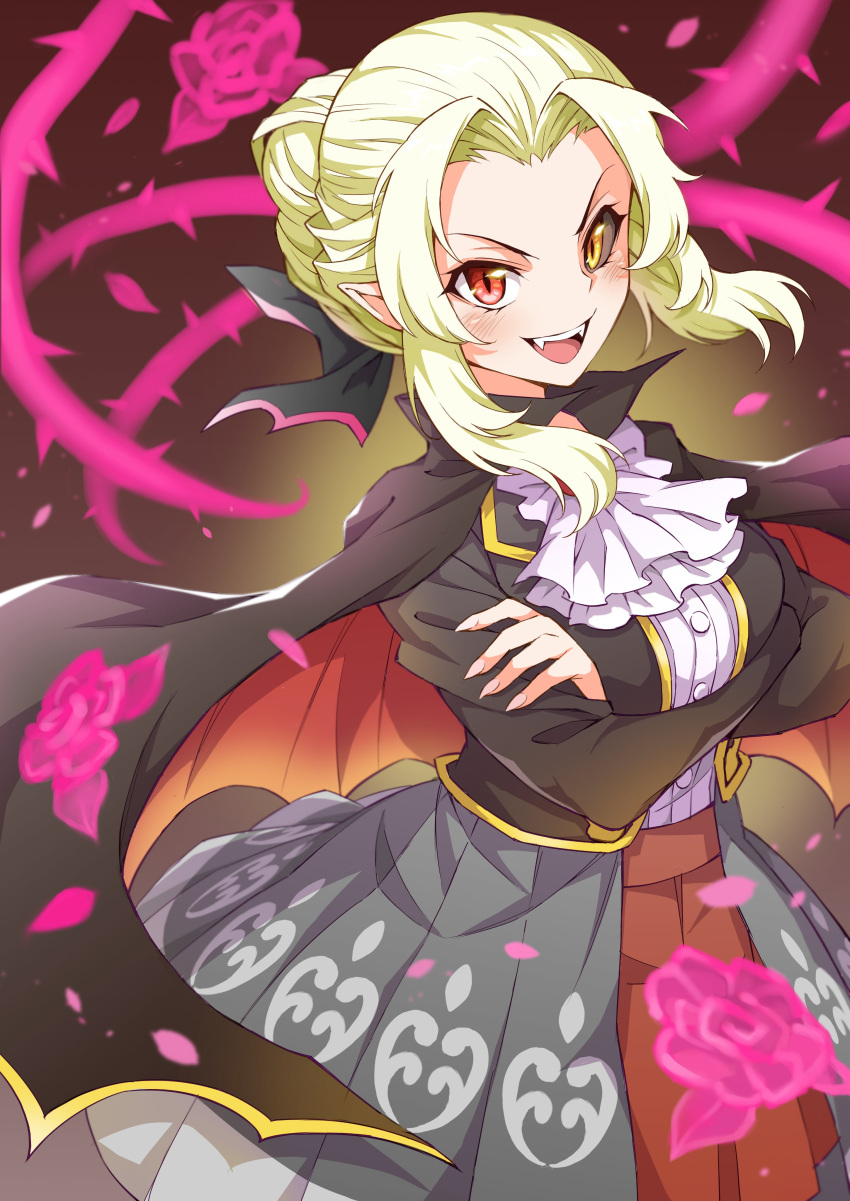 1girl, absurdres, ascot, black_cape, black_jacket, black_ribbon, blonde_hair, cape
