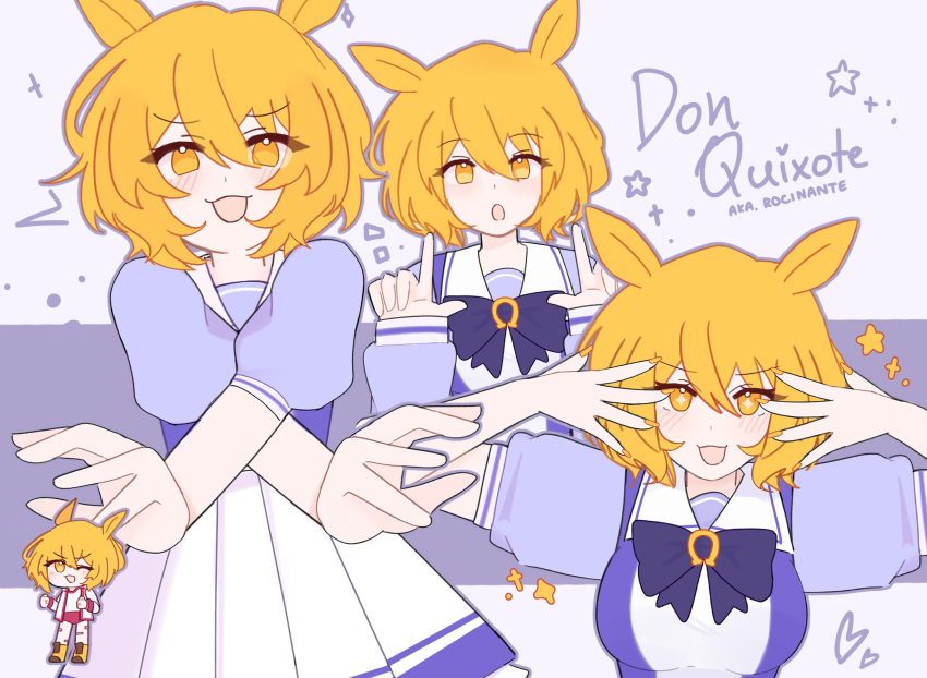 +_+, 1girl, :3, :o, animal_ears, blonde_hair, blush_stickers, bob_cut