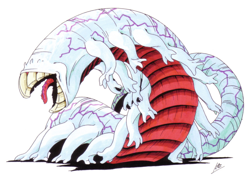 artist_name, colored_skin, demon_(megami_tensei), extra_arms, highres, kazuma_kaneko, monster, nidhoggr_(megami_tensei)
