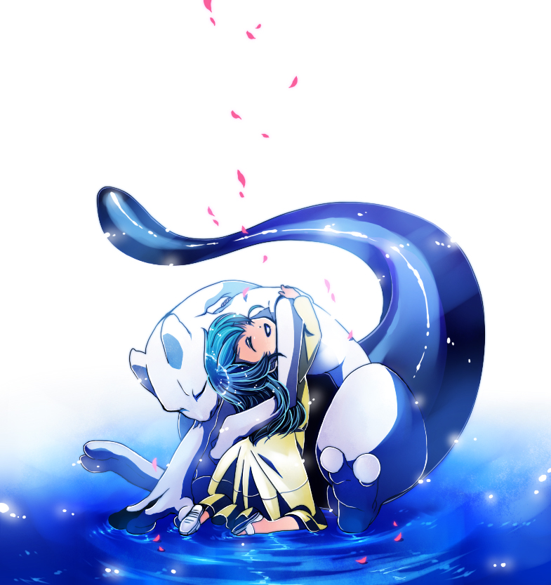 1girl, ai2, akezu, blue_hair, child, closed_eyes, dress, hug