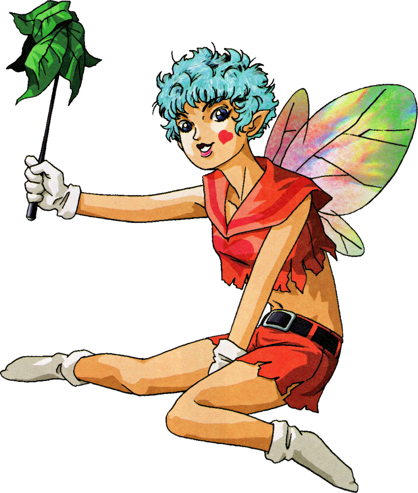 1girl, absurdres, aqua_hair, belt, black_belt, blue_eyes, facial_mark, fairy
