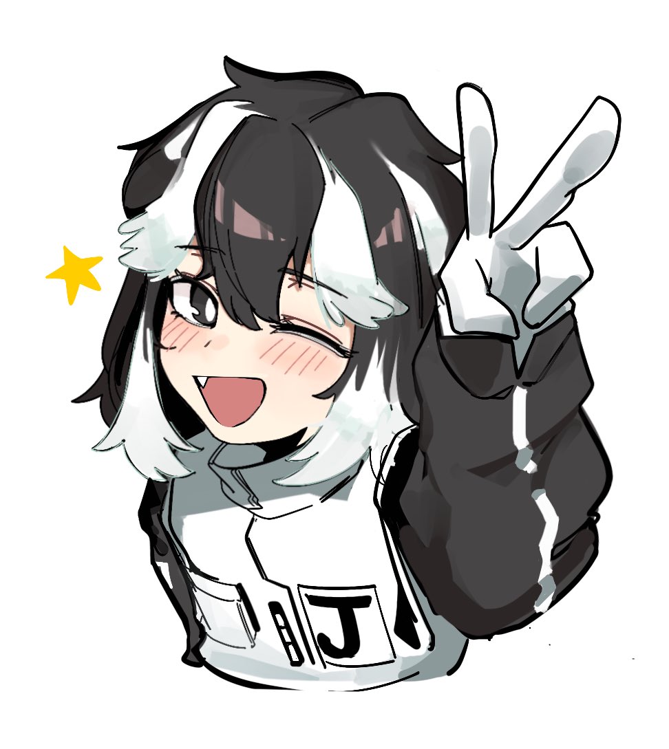 1boy, black_eyes, black_hair, blush, fang, gloves, jang_schna, limbus_company