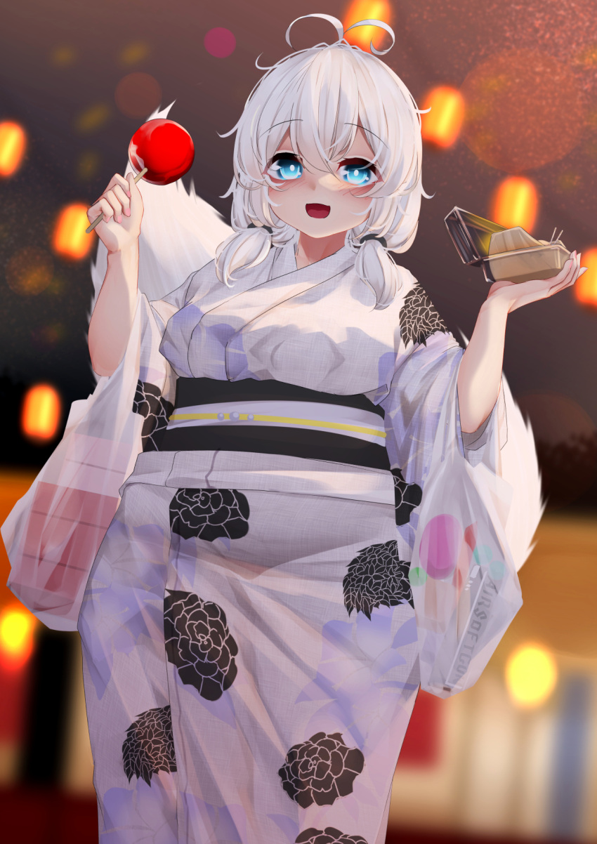 1girl, antenna_hair, bad_id, bad_pixiv_id, bag, blue_eyes, blush, breasts