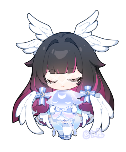 1girl, artist_name, black_hair, blunt_bangs, blunt_tresses, chibi, chibi_only, closed_eyes
