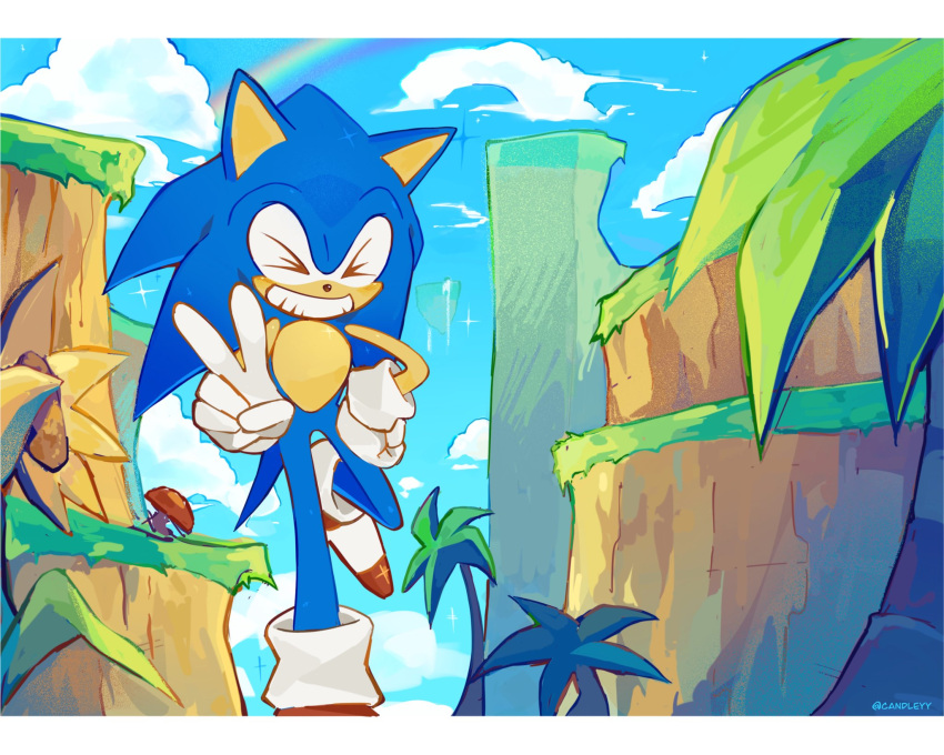 >_<, 1boy, blue_fur, candleyy, cliff, closed_eyes, commentary, day