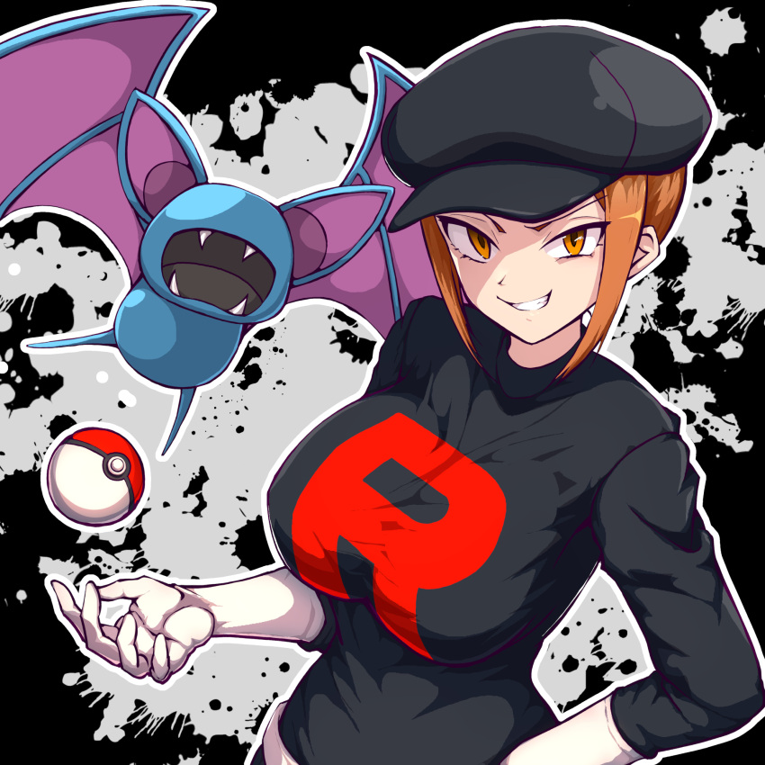 1girl, bat_(animal), black_background, black_hat, black_shirt, blue_skin, breasts, colored_skin