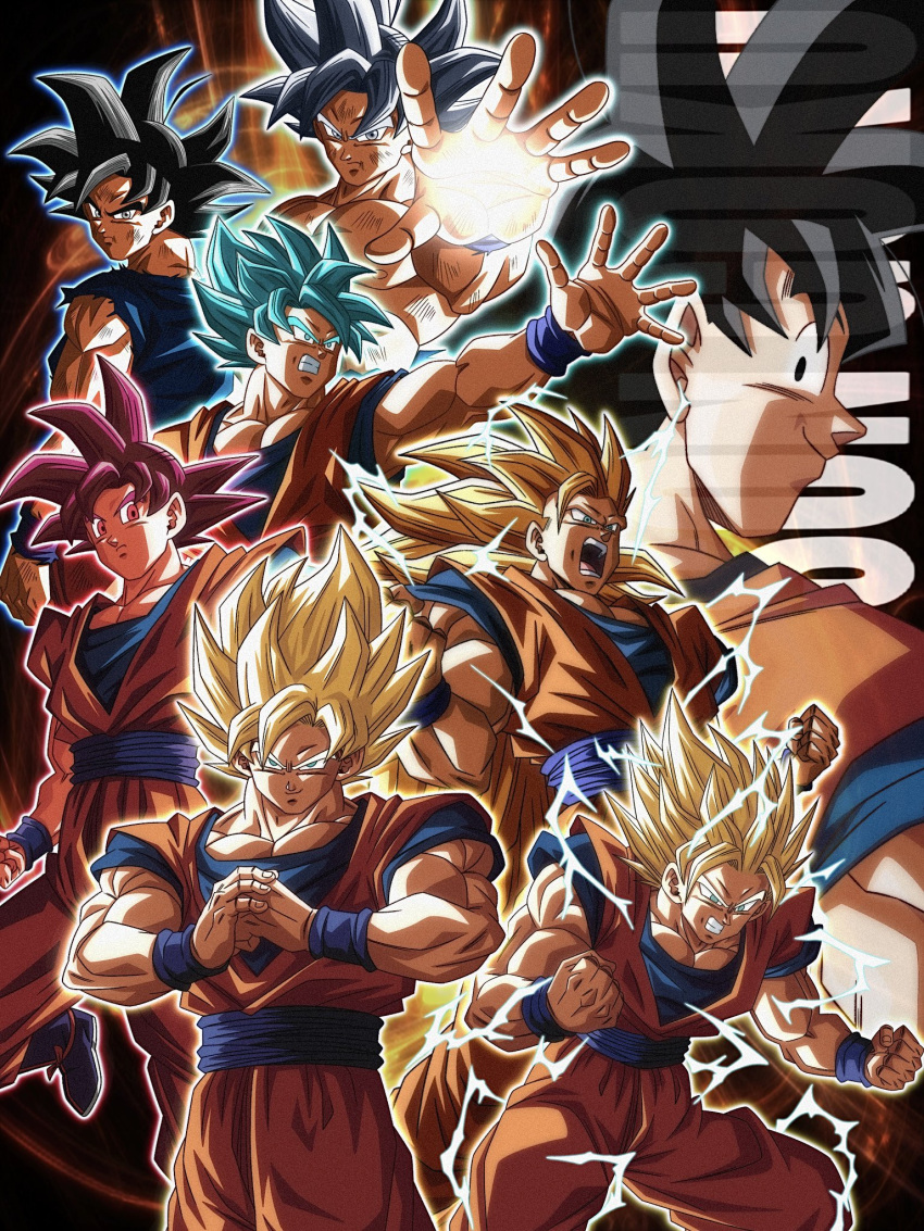 1boy, black_eyes, black_hair, blonde_hair, blue_sash, blue_shirt, clenched_hands, clenched_teeth