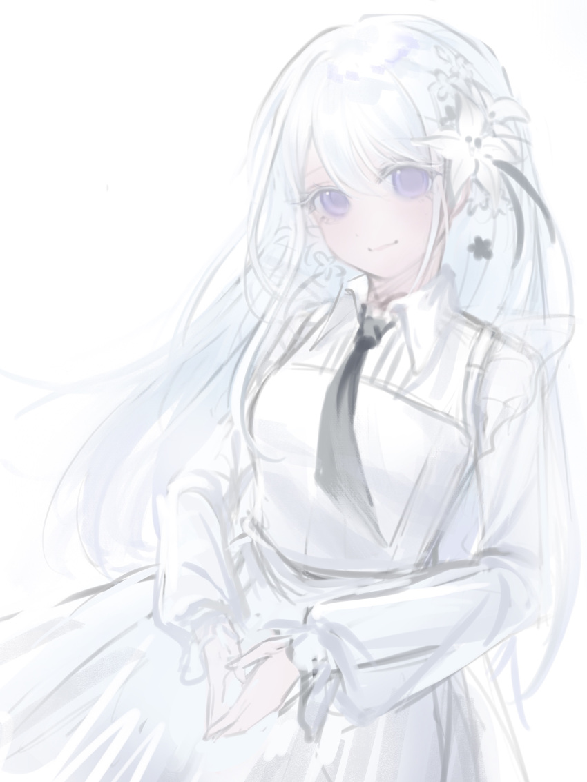 1girl, bang_dream!, bang_dream!_our_notes, black_necktie, commentary, flower, hair_flower, hair_ornament