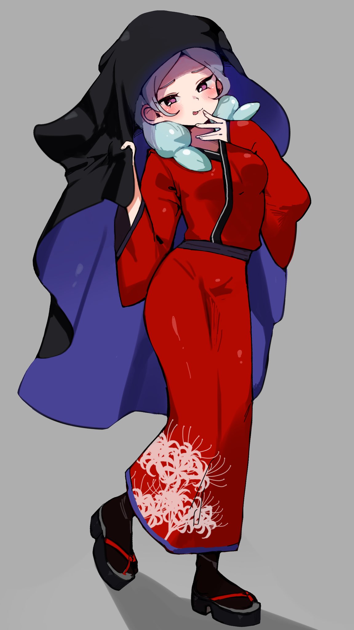 1girl, :p, aqua_hair, beta_(inazuma_eleven), black_sandals, black_socks, black_veil, blush