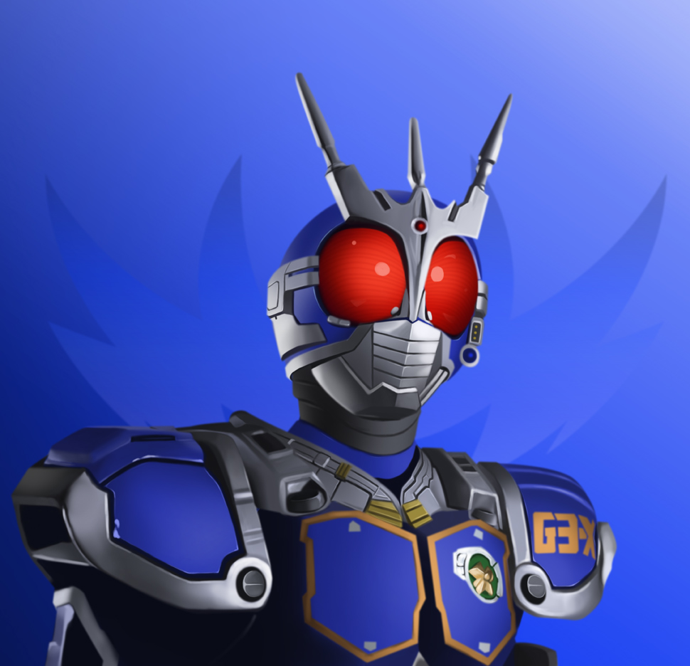1boy, armor, blue_armor, blue_helmet, close-up, commentary_request, helmet, hokuto_(hokuto_pk)
