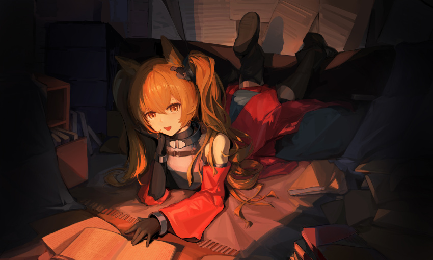 1girl, :d, absurdres, angelina_(arknights), animal_ears, arknights, arknights:_endfield, bare_shoulders