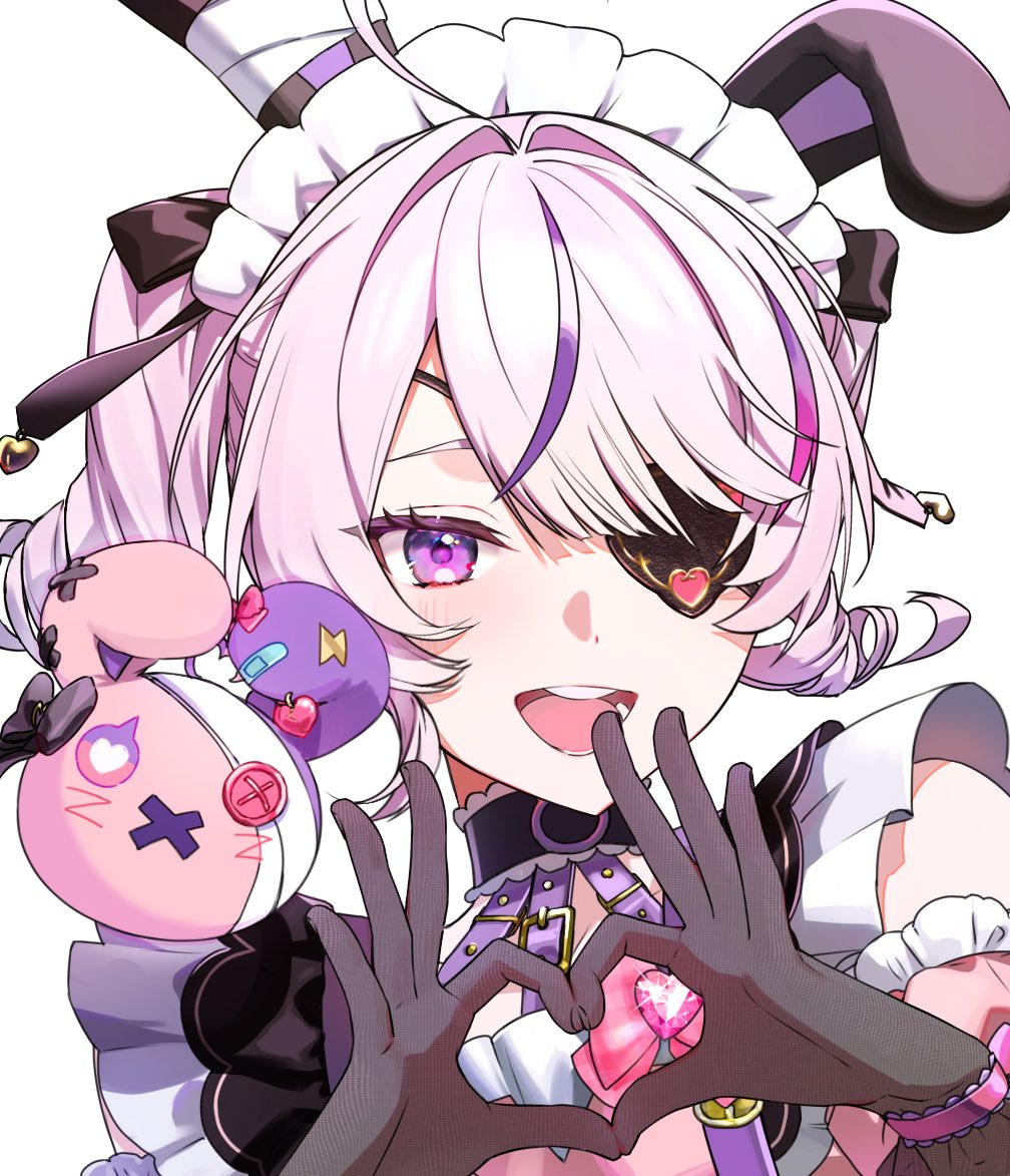 1girl, :d, ahoge, animal_ears, black_bow, black_gloves, bow, choker