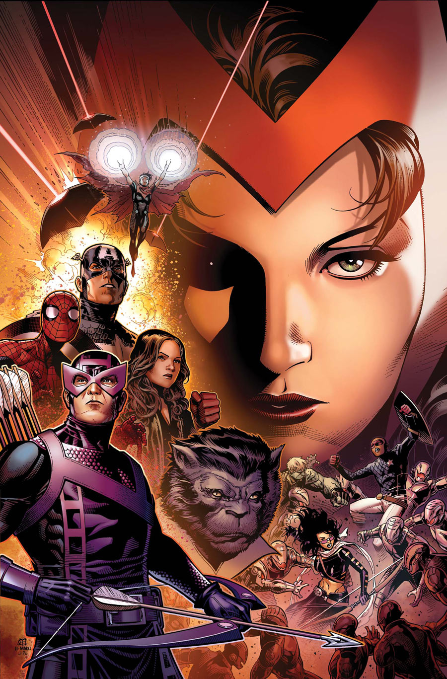 3girls, 6+boys, armor, arrow_(projectile), avengers_(series), beast_(x-men), billy_maximoff, blonde_hair