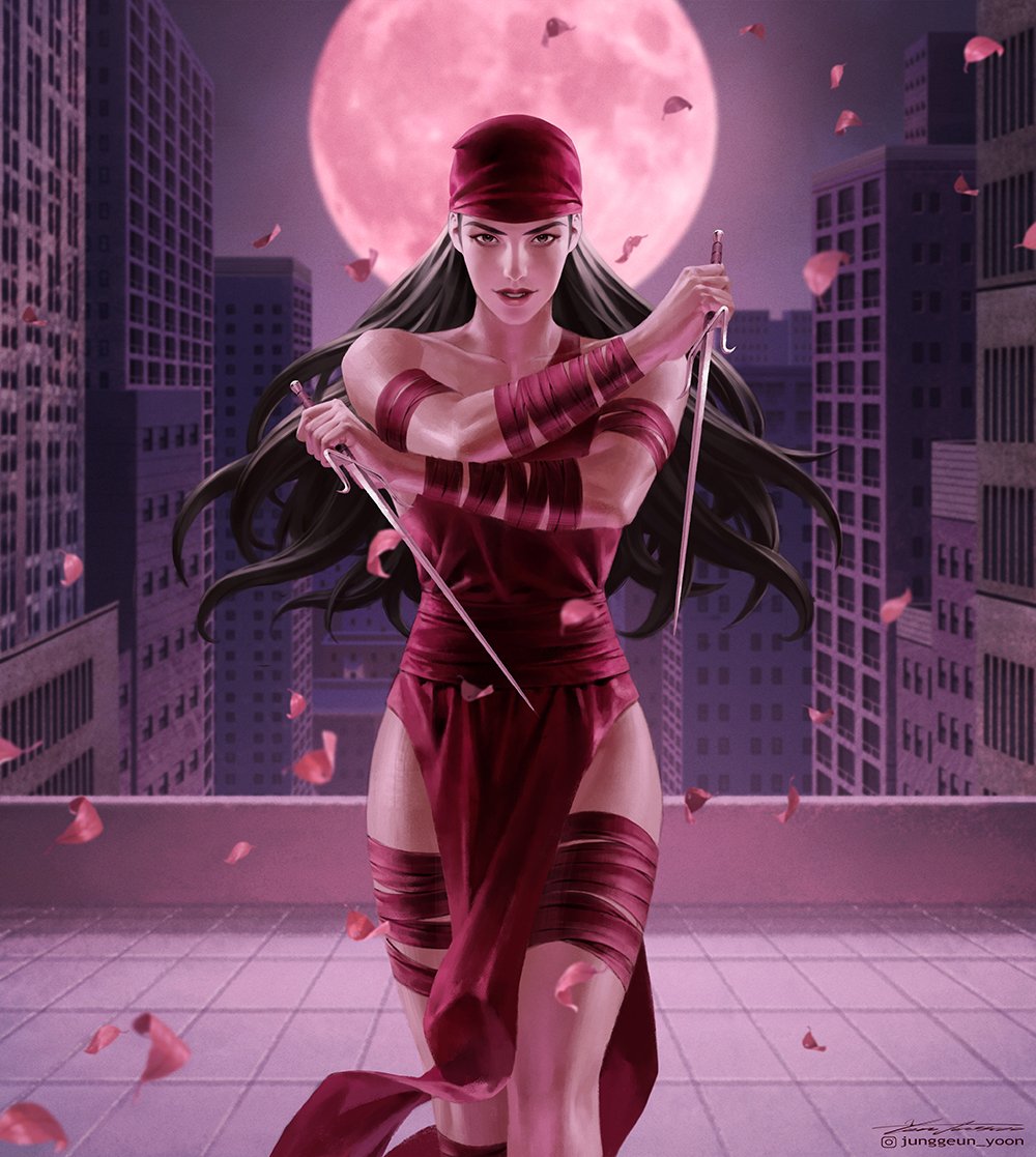 1girl, bandana, black_eyes, black_hair, building, city, commentary, cowboy_shot