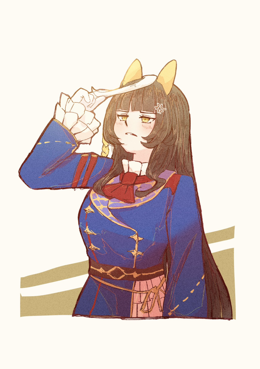 1girl, ahoge, animal_ears, ascot, b0tam0chi3, black_hair, blue_jacket, blunt_bangs