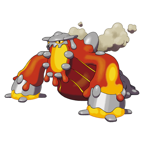 black_eyes, colored_sclera, colored_skin, grey_trim, heatran, lava, mega_heatran, mega_pokemon