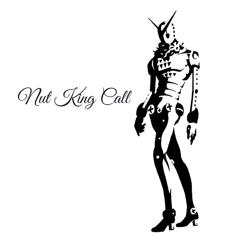 1boy, arms_at_sides, boots, character_name, commentary_request, cursive, full_body, greyscale