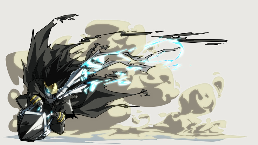 absurdres, baasaku_(balasaku24), black_hair, black_jacket, blue_eyes, blue_fire, commentary_request, dust