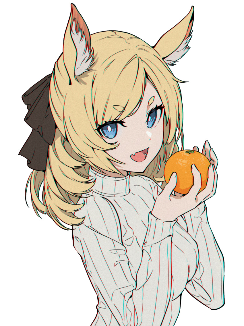 1girl, :d, admiralkeyes, alternate_costume, animal_ear_fluff, animal_ears, arknights, blonde_hair