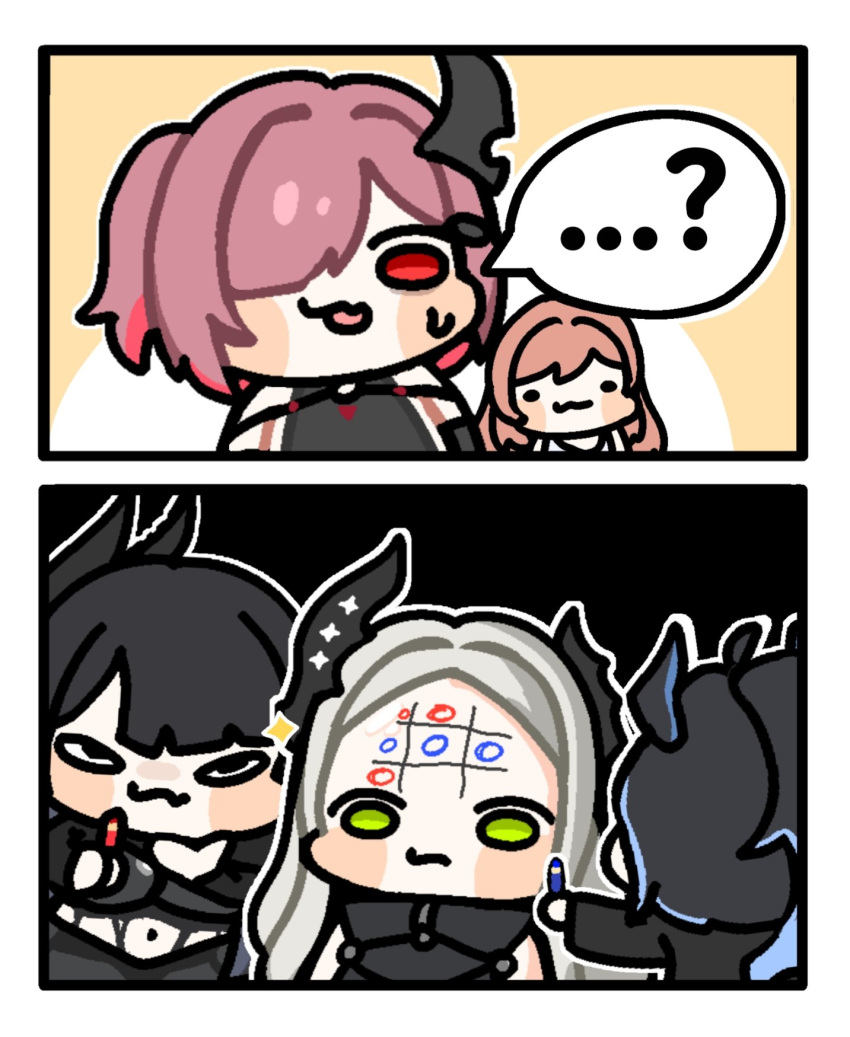 5girls, armor, bahamut_(nikke), behemoth_(nikke), black_armor, black_bodysuit, black_hair, black_horns