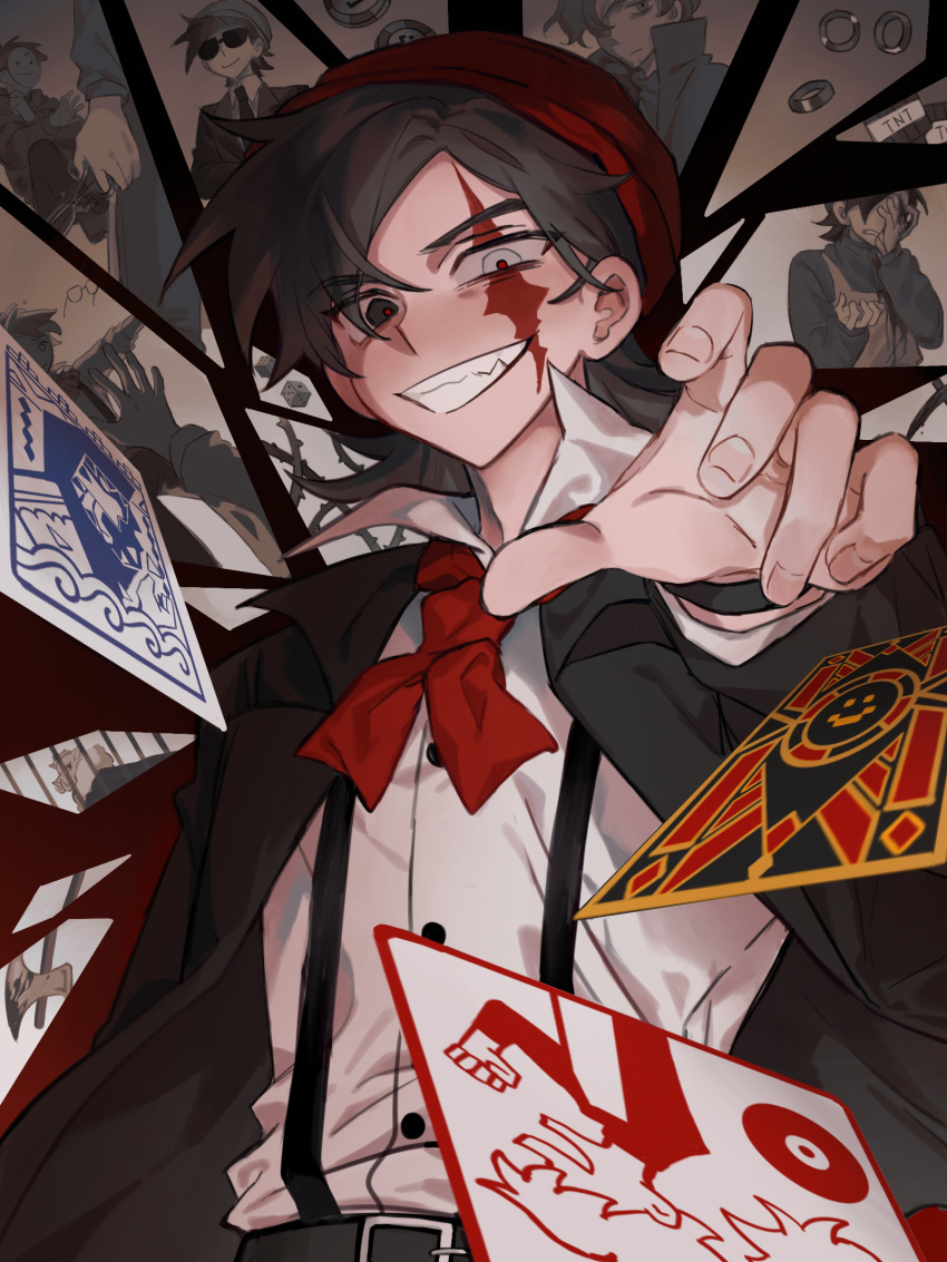 5boys, animification, apron, axe, beanie, belt, black_belt, black_eyes
