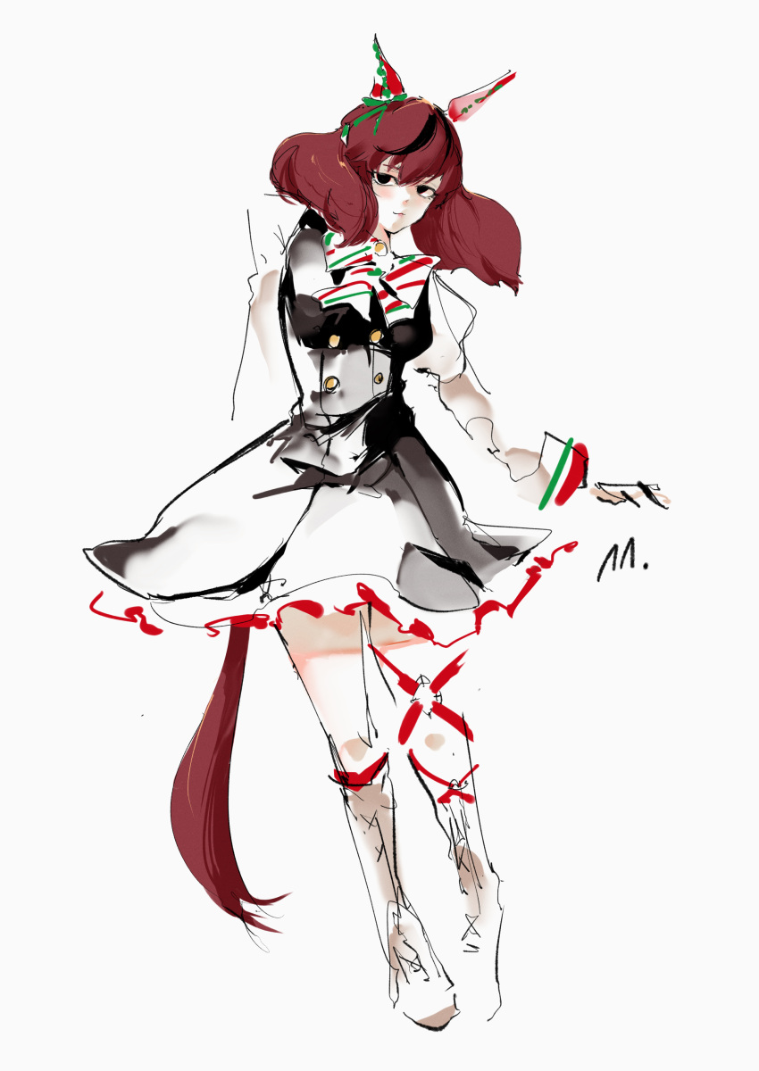 1girl, absurdres, animal_ears, black_dress, black_eyes, boots, bow, bowtie