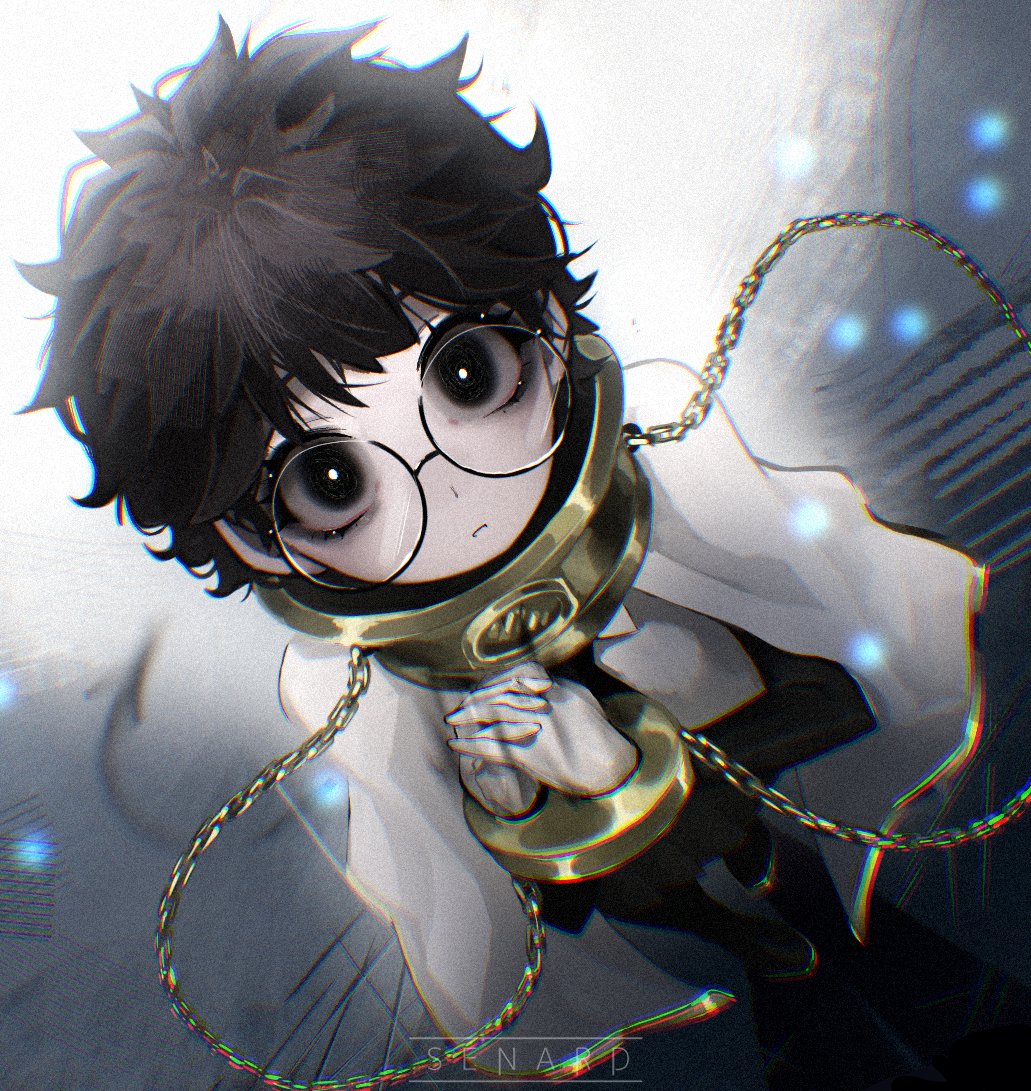 1girl, artist_name, black_eyes, black_hair, black_necktie, black_pants, bound, bound_wrists