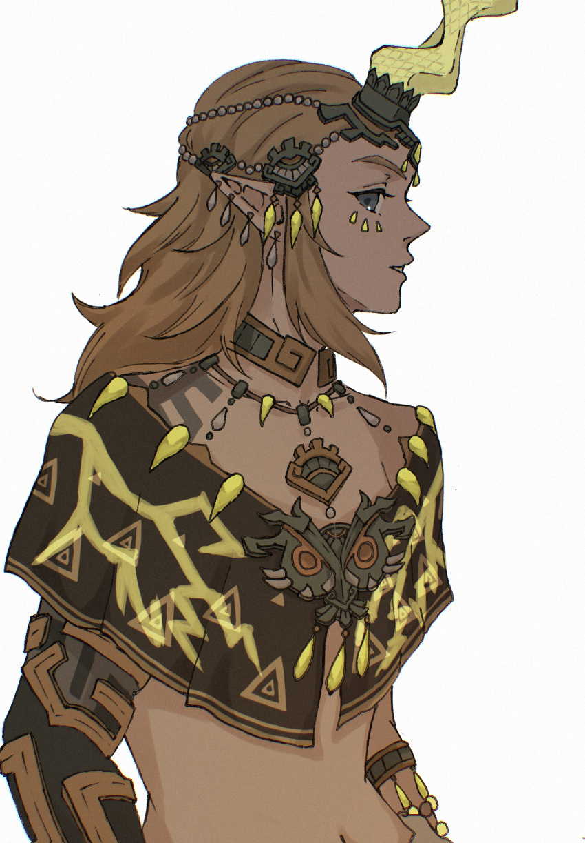 1boy, blonde_hair, charged_set_(zelda), commentary_request, crop_top, earrings, facial_mark, highres