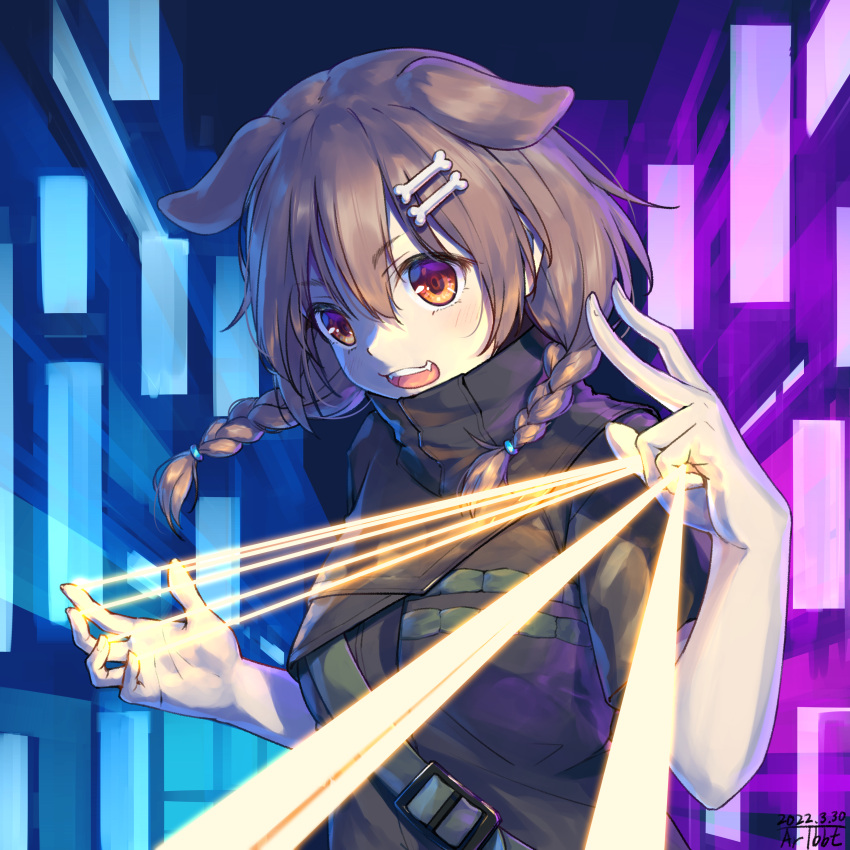 :d, absurdres, akito_(ghostwire), akito_(ghostwire)_(cosplay), animal_ears, artist_name, bone_hair_ornament, braid