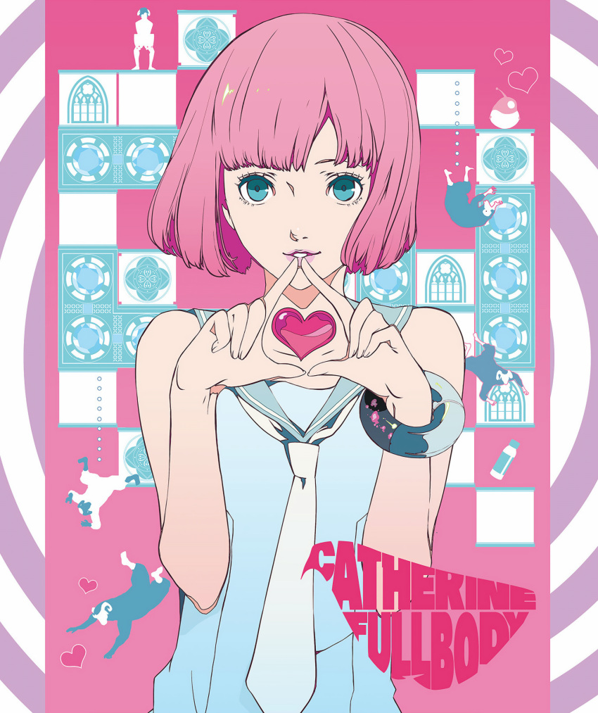 1boy, absurdres, alien, block_(object), blue_serafuku, bob_cut, bracelet, catherine:_full_body