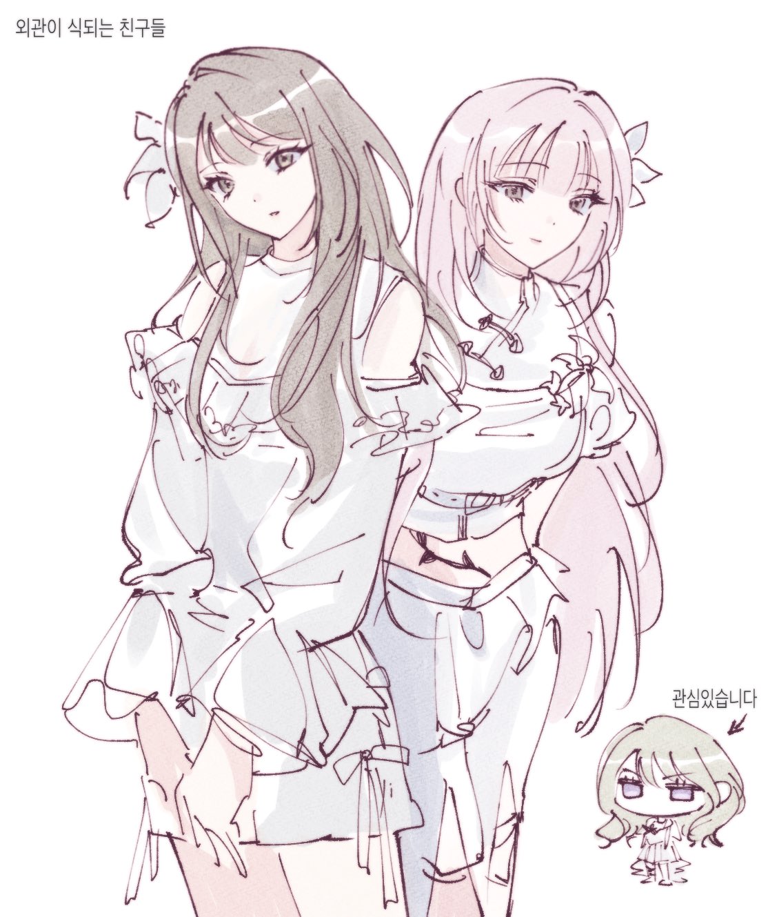 3girls, bang_dream!, bang_dream!_our_notes, chibi, closed_mouth, clothing_cutout, crop_top, dress