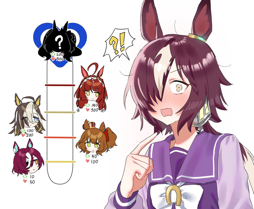 !?, 6+girls, animal_ears, aston_machan_(umamusume), baejimile, black_hair, blue_eyes, blush