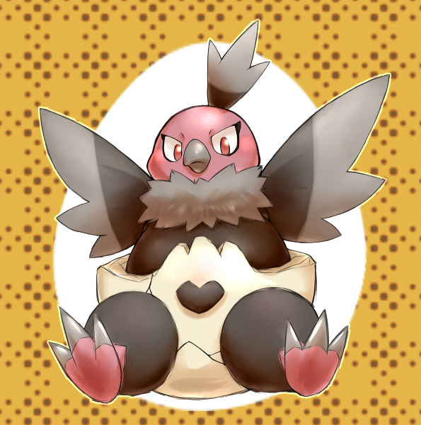 animal_focus, bird, chi_tiu, closed_mouth, commentary_request, full_body, no_humans, pokemon, pokemon_(creature), pokemon_focus, red_eyes, solo, vullaby
