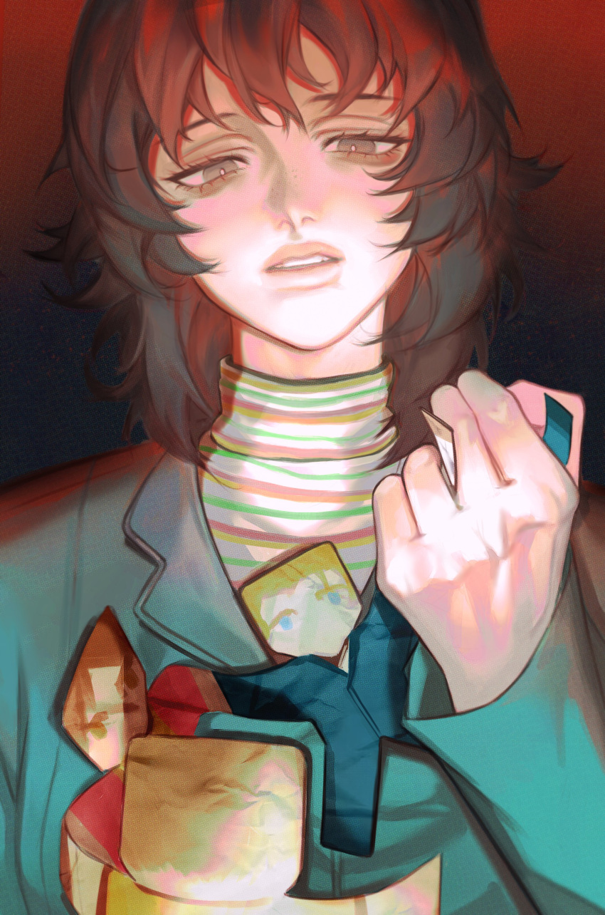 1girl, absurdres, aegyo_sal, anya_(mouthwashing), black_background, black_hair, blue_jacket, curly_(mouthwashing)