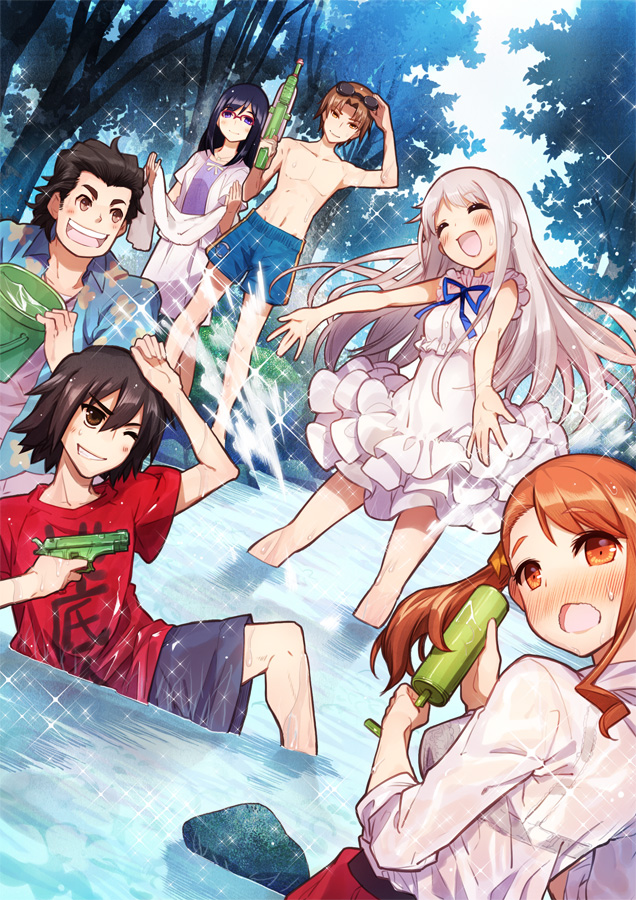 ano_hi_mita_hana_no_namae_wo_bokutachi_wa_mada_shiranai, bucket, casual, dutch_angle, hisakawa_tetsudou, honma_meiko, matsuyuki_atsumu, momiji_mao