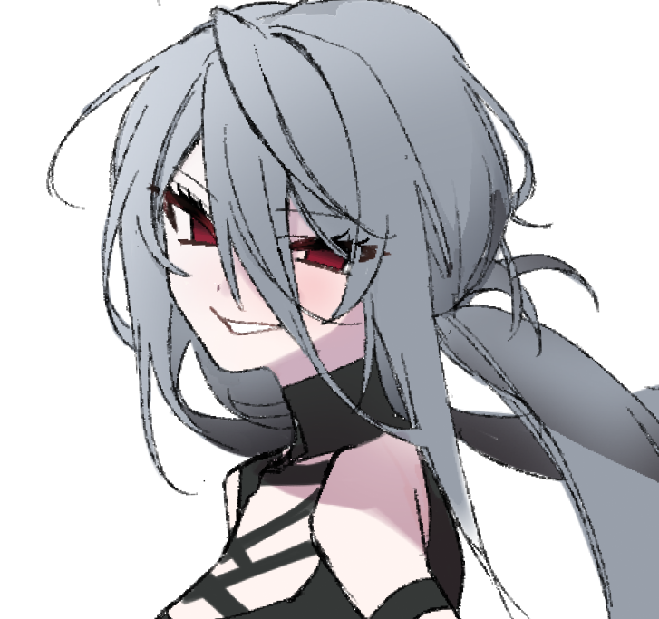 1girl, arm_strap, bare_shoulders, black_survival, dooyun212, eternal_return:_black_survival, garnet_(black_survival), grey_hair