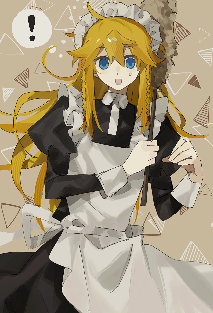 !, 1boy, :d, abs, androgynous, anonymous1203, apron, black_dress