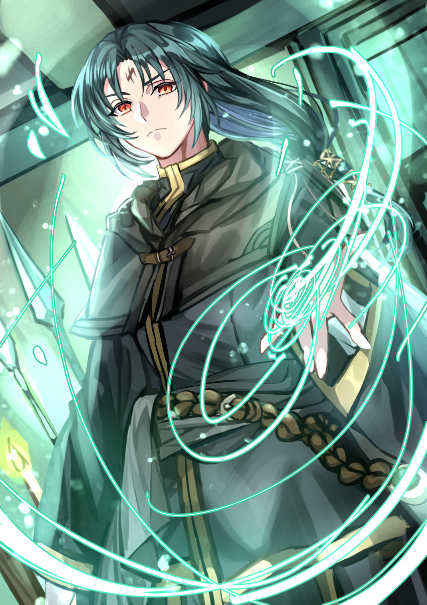 1boy, absurdres, bishounen, candle, closed_mouth, commentary_request, facial_mark, fire_emblem