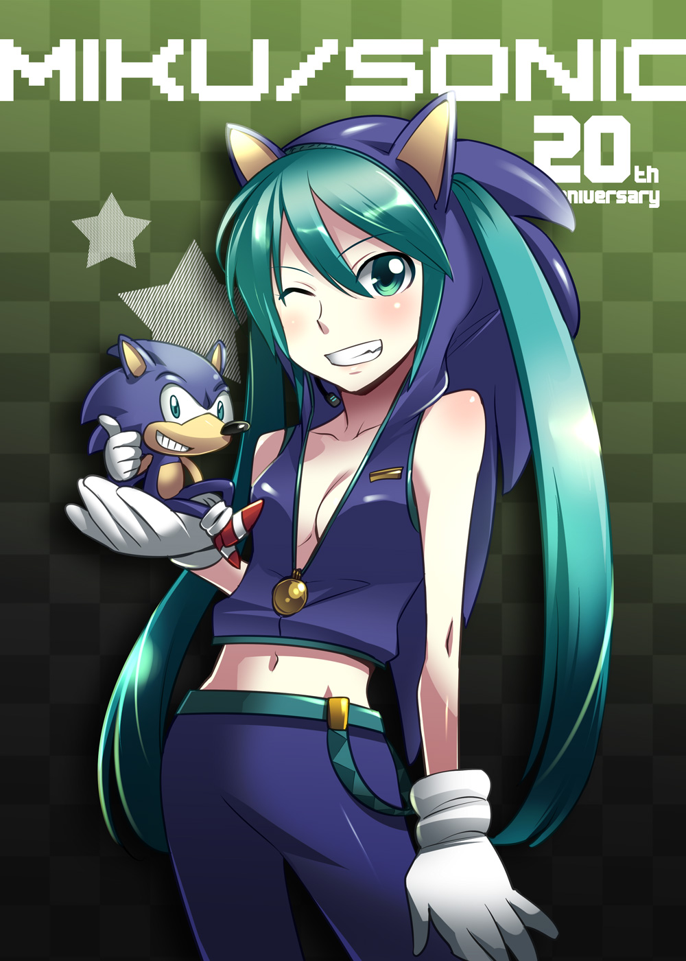 1boy, 1girl, anniversary, aqua_eyes, aqua_hair, caffein, cosplay, crossover