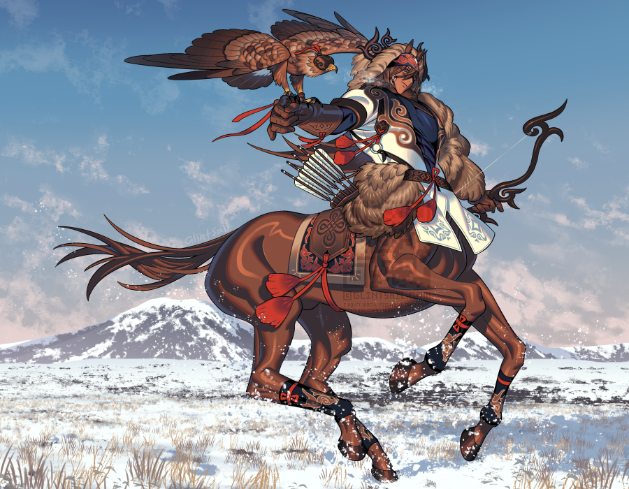 1boy, animal, animal_ears, arrow_(projectile), bird, bow_(weapon), breath, brown_gloves