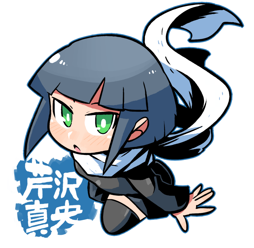 1girl, black_dress, black_hair, black_thighhighs, dress, green_eyes, jikkyou_powerful_pro_yakyuu, looking_at_another